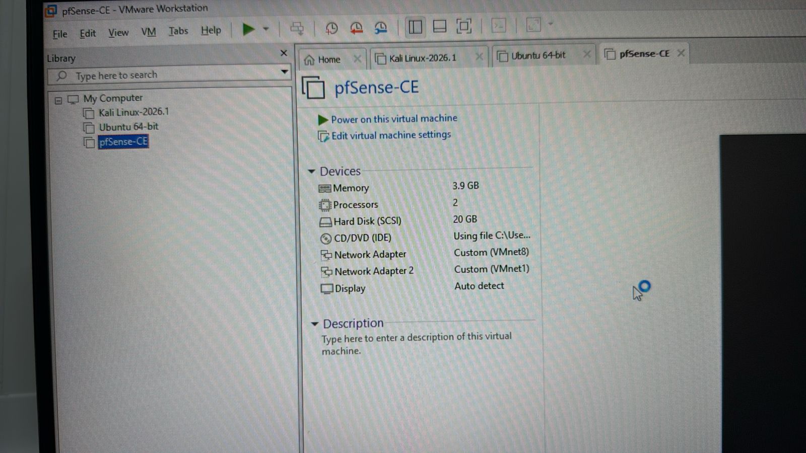 VM pfSense-CE no VMware Workstation